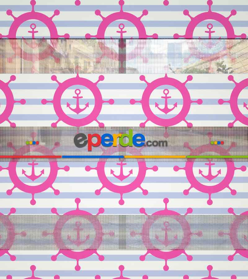 Bebek Odası Zebra Perde - Çapa Baskılı Zebra Perde- Mavi-Beyaz-Pembe