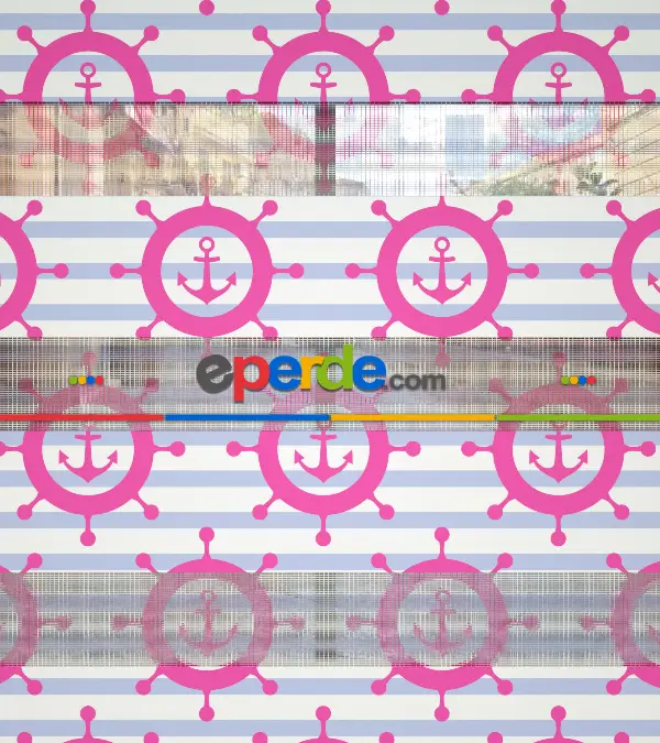 Bebek Odası Zebra Perde - Çapa Baskılı Zebra Perde- Mavi-Beyaz-Pembe