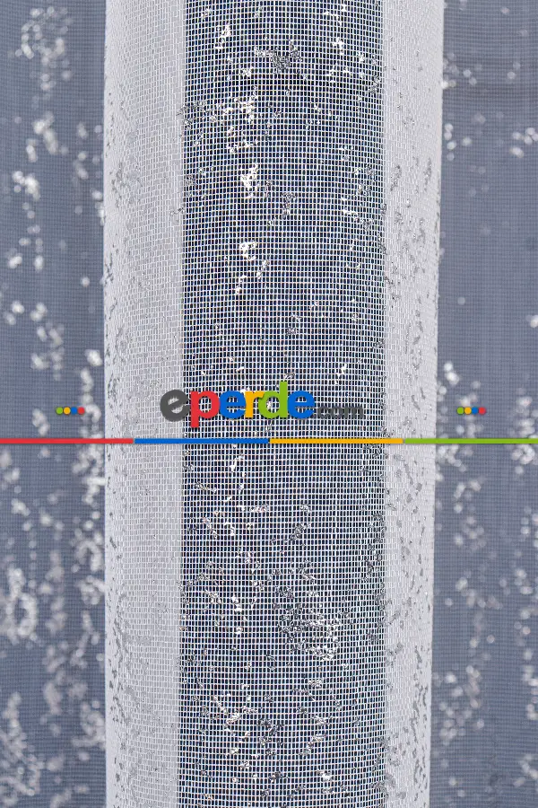 Salon Tül - Benekli Dijital Baskılı Tül Perde Ekru-gümüş