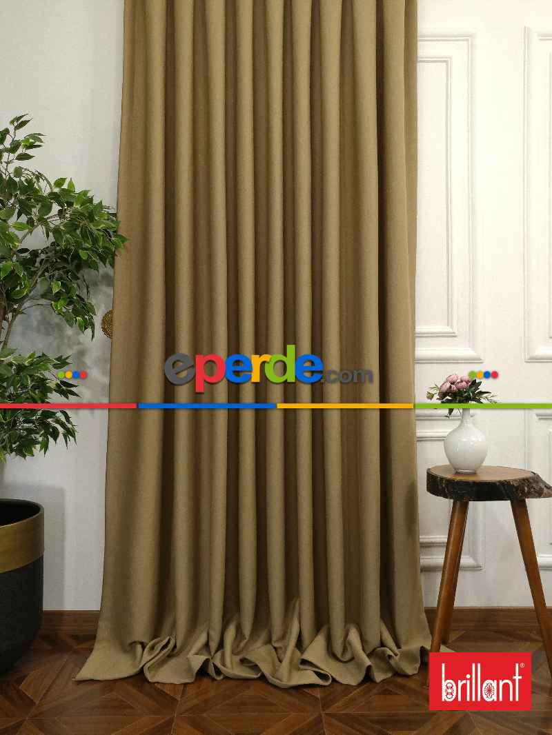 %95 Brillant Karartma Blackout Hardal Bej Renk Fon Perde- Bej-açık Vizon-hardal