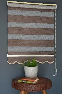 Halim Perdesan Kb-06 Koyu Kahverengi Renk Etekli Veya Eteksiz Karartma Zebra Stor Perde