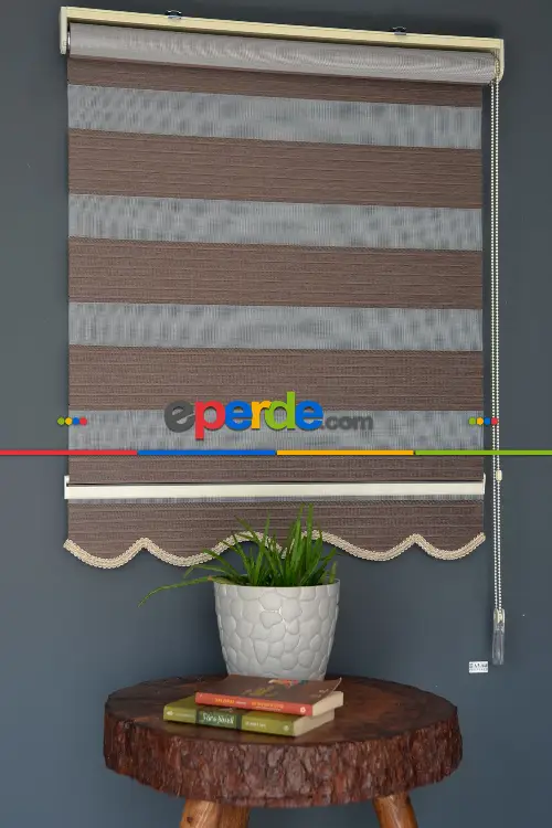 Halim Perdesan Kb-06 Koyu Kahverengi Renk Etekli Veya Eteksiz Karartma Zebra Stor Perde