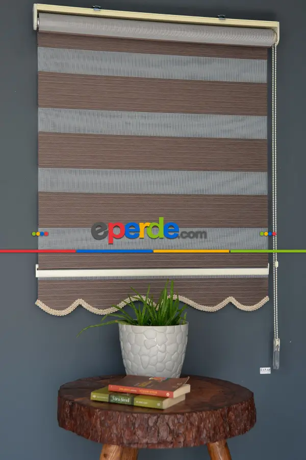 Salon - Halim Perdesan Kb-06 Koyu Kahverengi Renk Etekli Veya Eteksiz Karartma Zebra Stor Perde