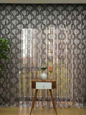 Damask Desenli Floş Örme Tül Perde- Siyah-Gri-Füme-Antrasit