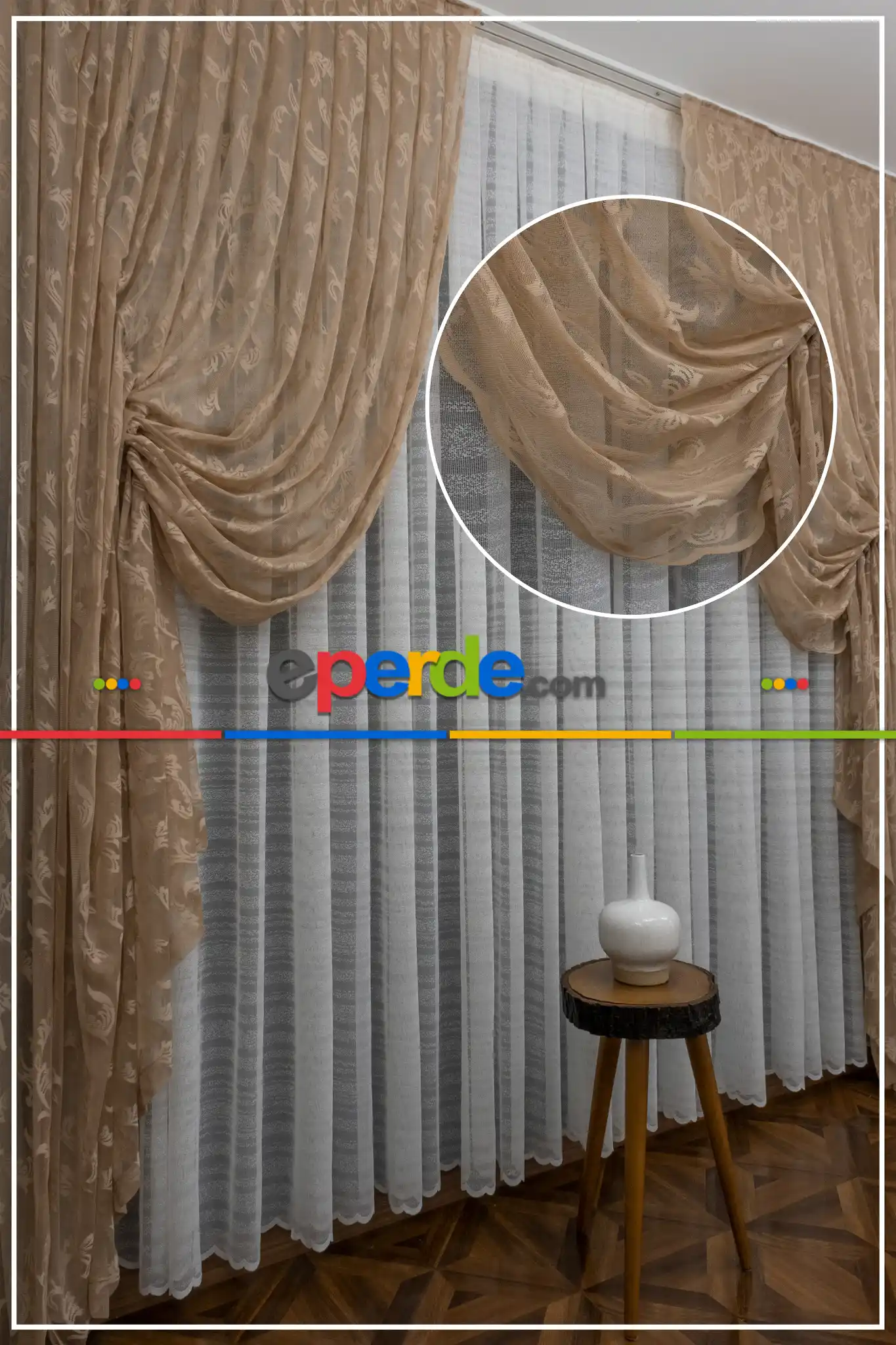 Tül Fon Vizon Bej Açık Kahverengi Renk Tülden Fon Perde - Vizon Rengi 70cm X 270cm 