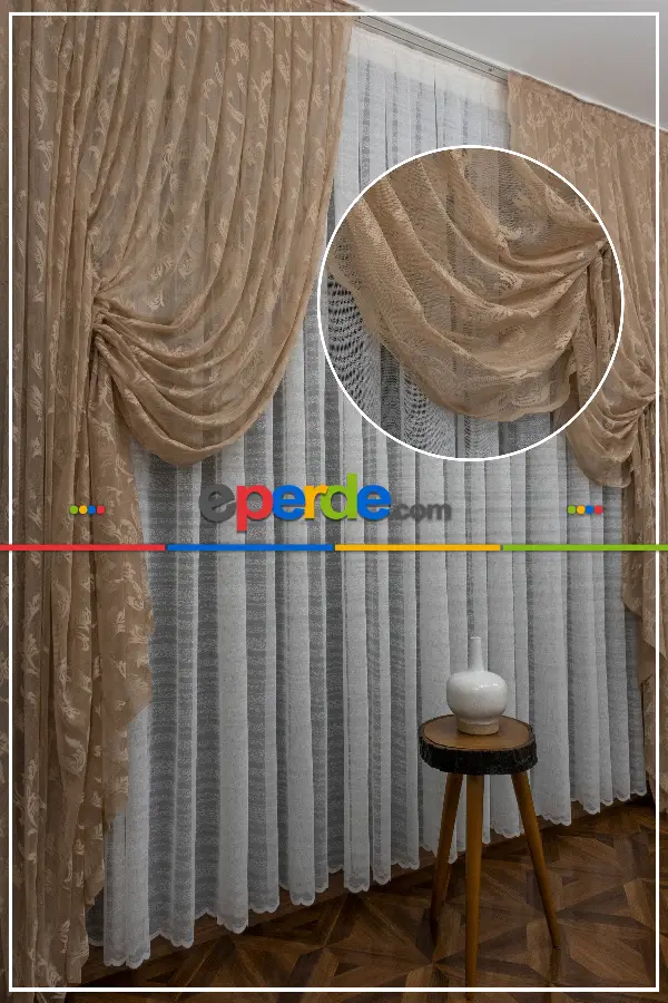 Tül Fon Vizon Bej Açık Kahverengi Renk Tülden Fon Perde - Vizon Rengi 70cm X 270cm 