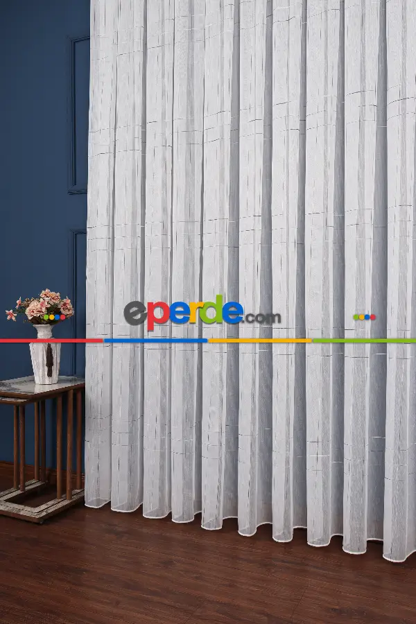 Salon Tül - Bambu Zemin Geometri Nakış İşlemeli Tül Perde