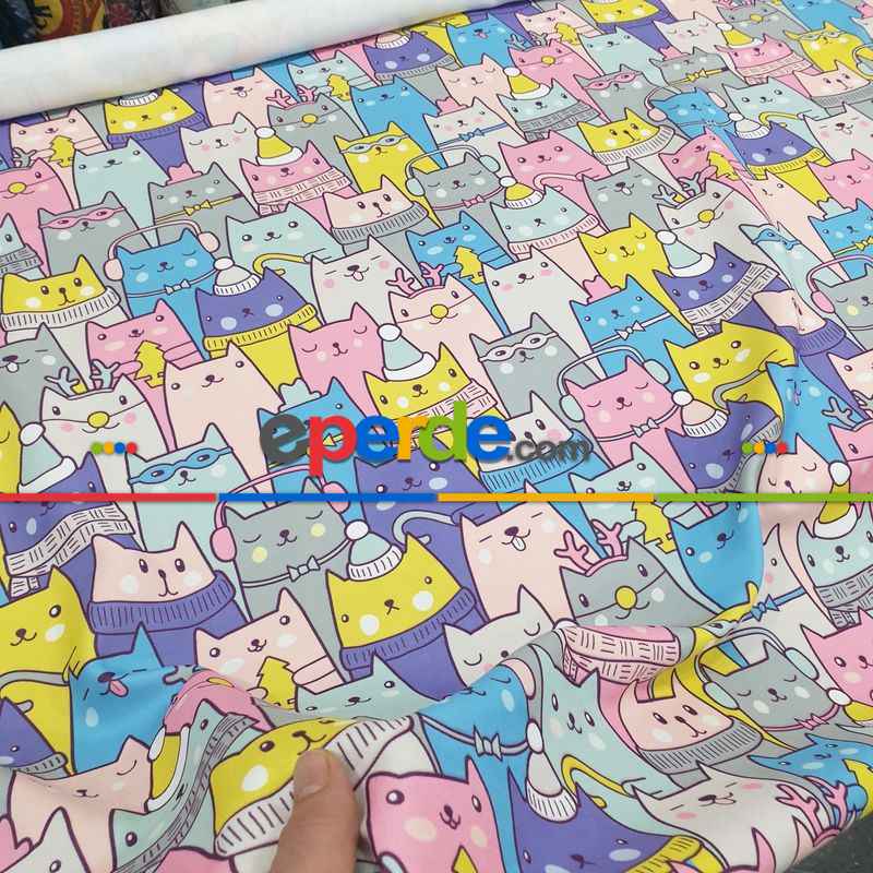 Bebek Odası Fon Perde - Sevimli Kediler Fon Perde- Pembe