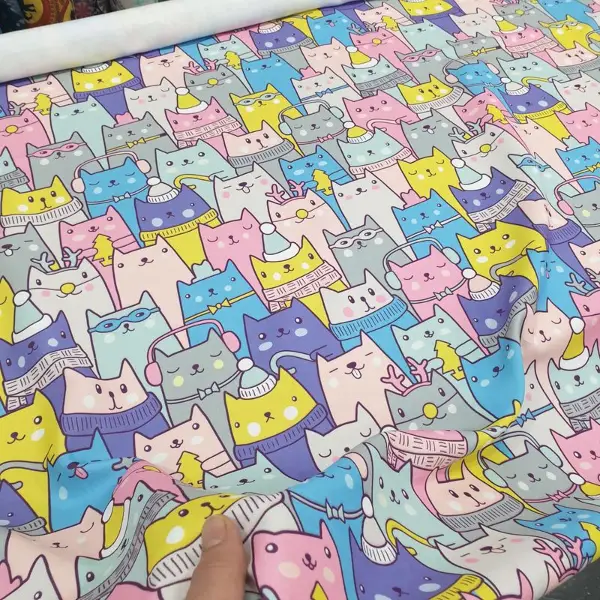 Bebek Odası Fon Perde - Sevimli Kediler Fon Perde- Pembe