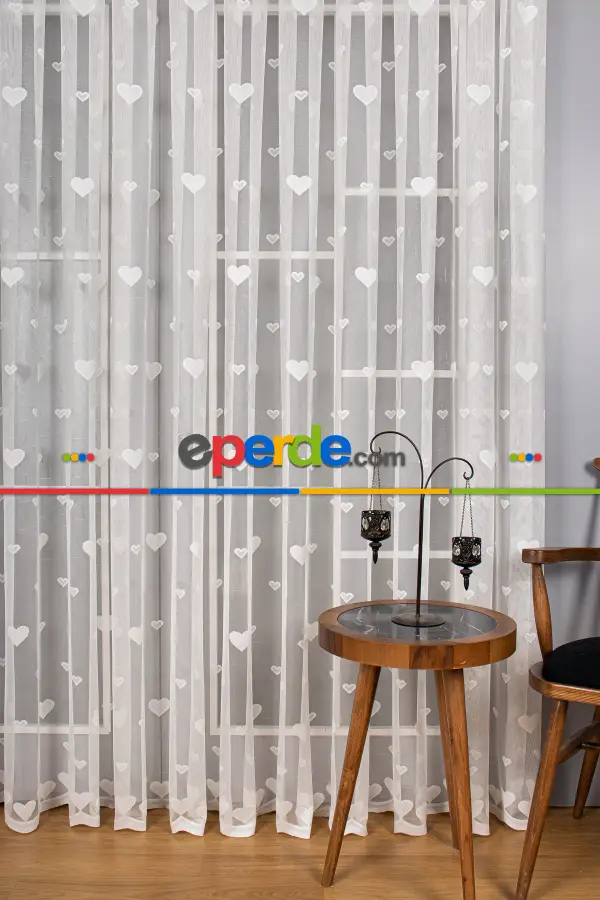 Genç Ve Çocuk Odası Kalp Desenli Tül Perde
