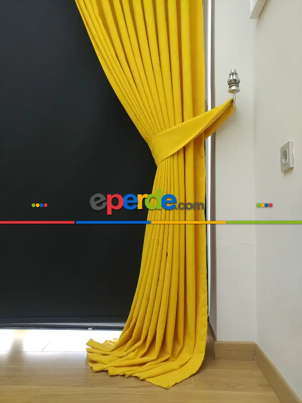 Salon Fon - Düz Renk Dökümlü Fon Perde (180)- Sarı