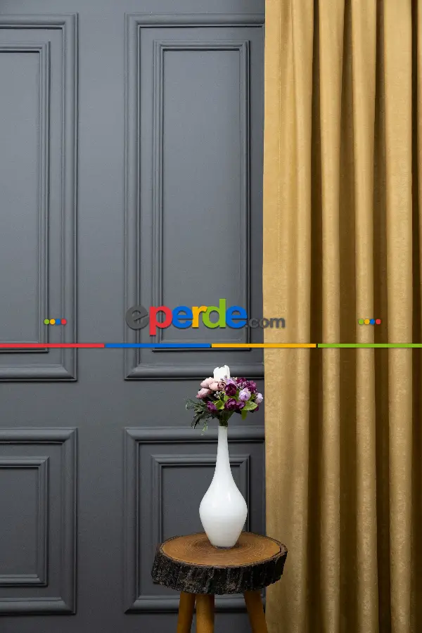 Salon - Soft Fon Perde Hardal Rengi Dökümlü En - Hardal