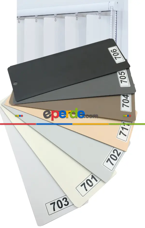 1. Kalite 7 Renk Pvc Dikey Perde - Ofis Fabrika İşyeri Perdesi- Gri-füme-antrasit-kahverengi-beyaz-krem-füme-antrasit