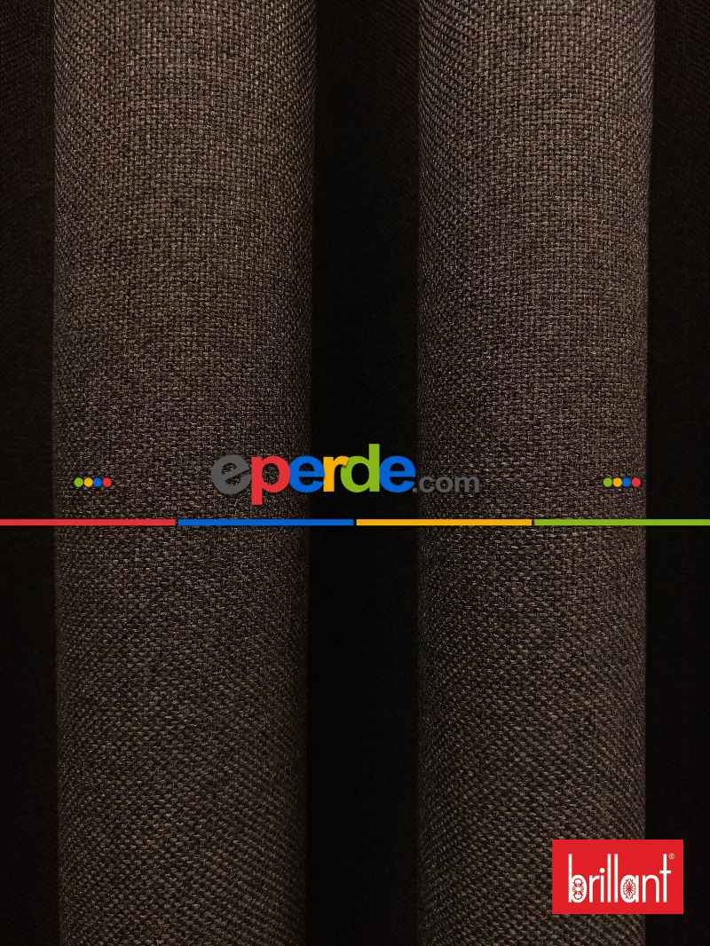 Brillant Keten Koyu Vizon Ceviz Renk Düz Fon Perde - Ceviz