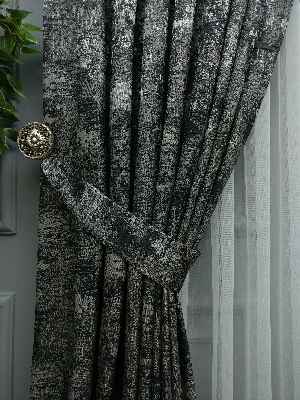 Patinedesenli Gri Jakar Fon Perde (180)- Gri-füme-antrasit