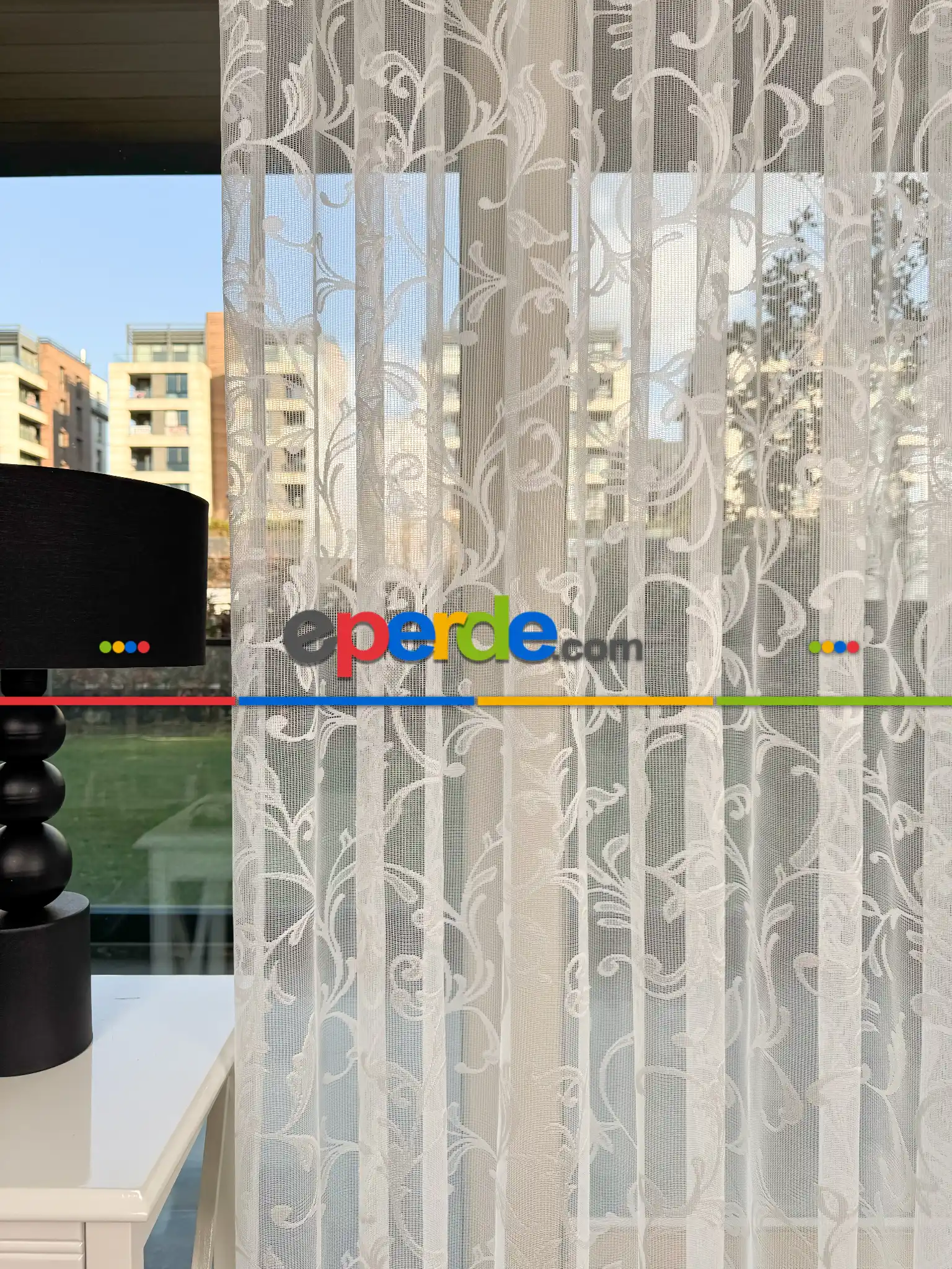 Sarmaşık Desenli Fransız Dantel Örme Tül Perde, Desenli Ütü İstemeyen Tül