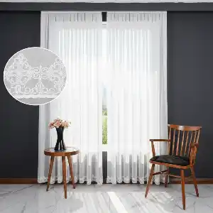 Etek Ucu Nakış İşlemeli Tül Perde