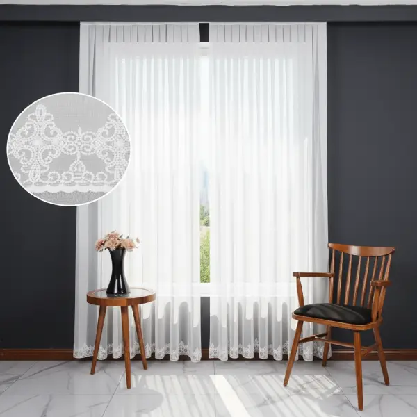 Etek Ucu Nakış İşlemeli Tül Perde