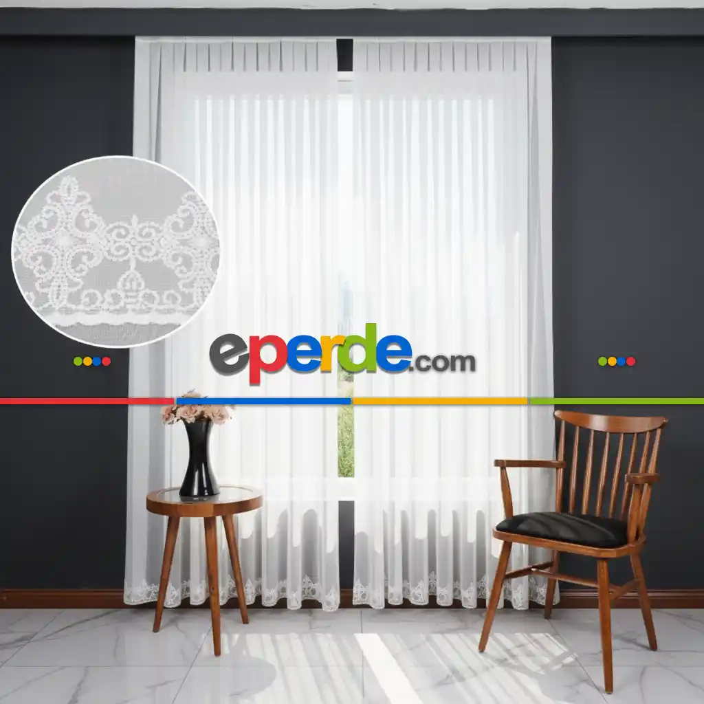 Etek Ucu Nakış İşlemeli Tül Perde