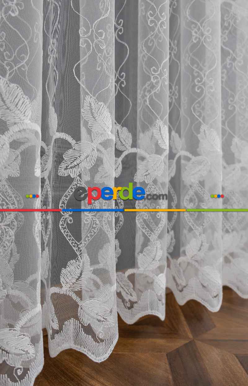 Mutfak Brode Yaprak Desen Tül Perde İşleme Tasarım Model Yeni Tül