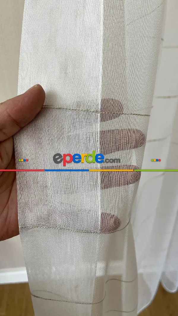 Salon - Yüksek Kalite Armür Tül Perde - Yarıya Kadar Kısmında Çizgilidir. Ütü İstemez