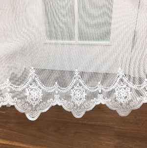 Çok Dökümlü Örme Tül Perde - Etek Ucu Desenli - Ekru Renkli - Kruvaze Model Seçenekli