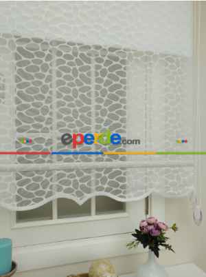 Mutfak Tül Stor Perde - Çiftli Sistem- Ekru