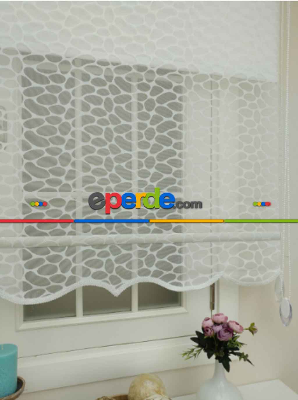 Mutfak Tül Stor Perde - Çiftli Sistem- Ekru