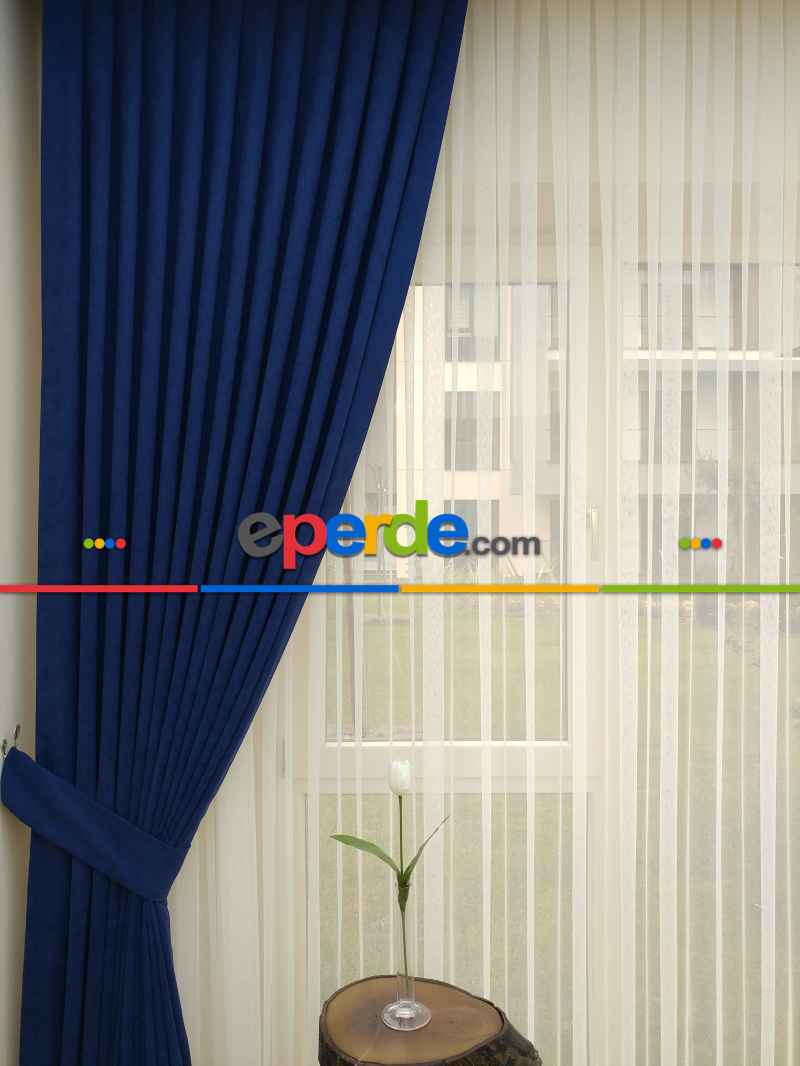 Saks Mavi Düz Sade Mutfak Fon Perde Yan Kanat Perdesi- Saks Mavi