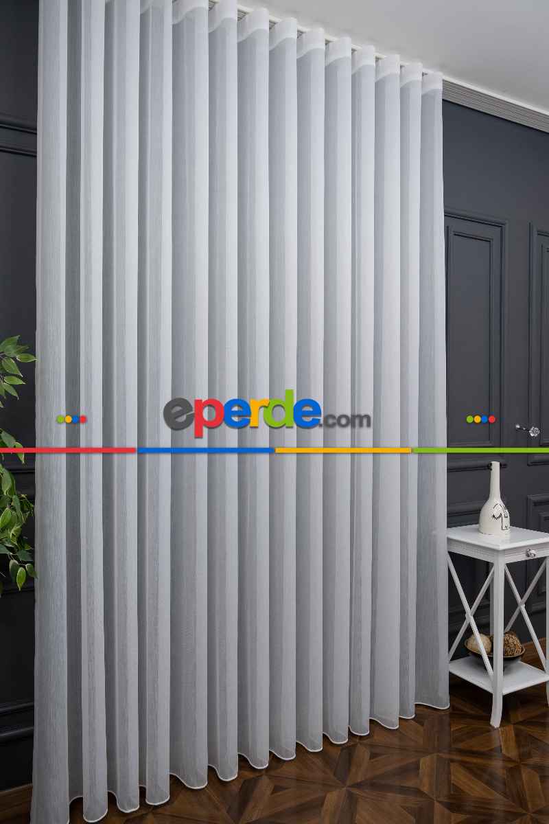 Çizgili Ekru Renkli 1.sınıf Kalite S Pile Bambu Tül Perde