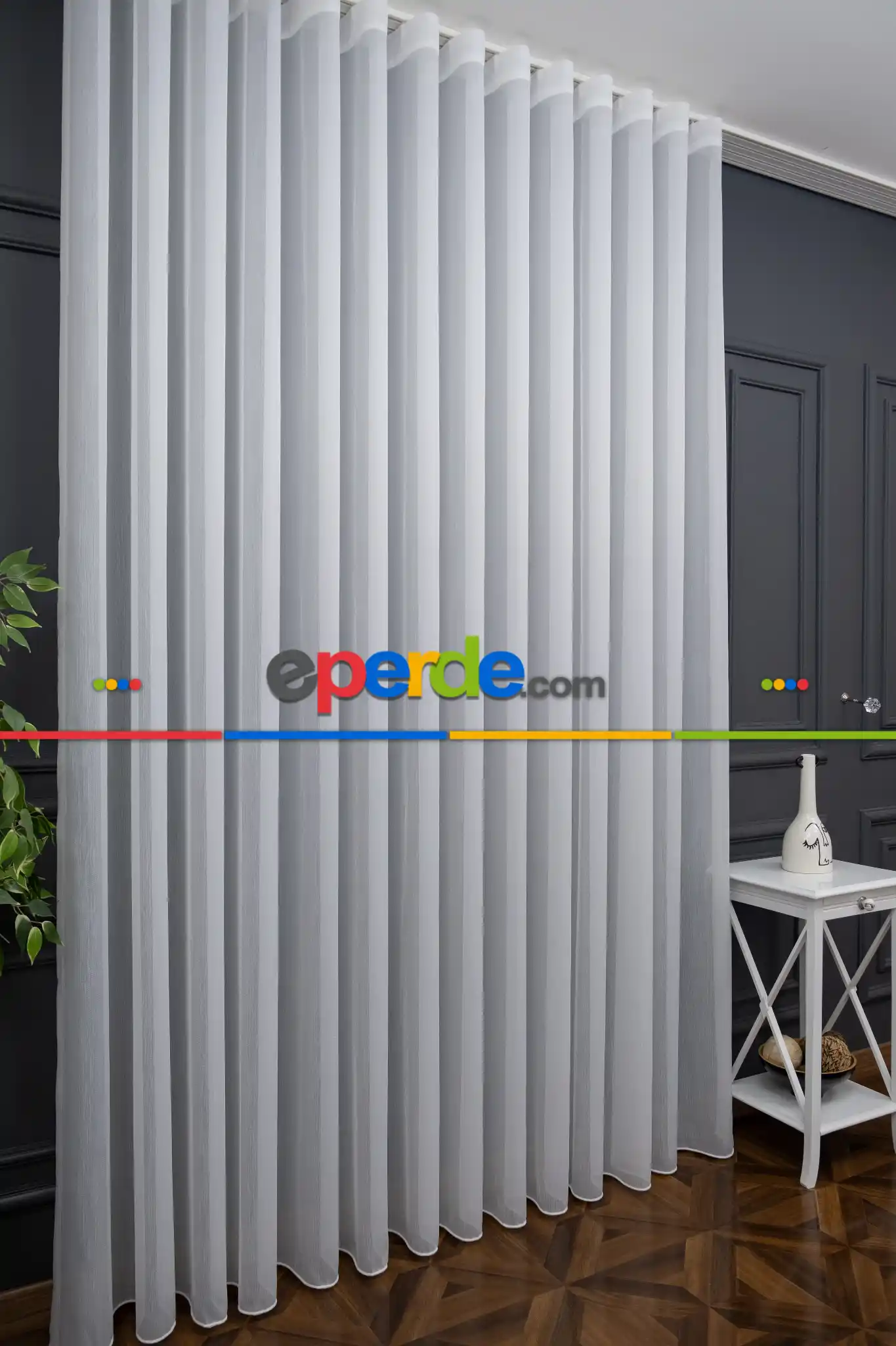 Çizgili Ekru Renkli 1.sınıf Kalite S Pile Bambu Tül Perde