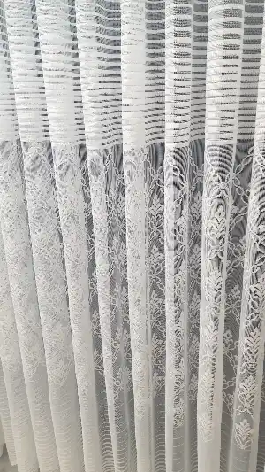 Çiçek Desen Tasarım Yeni Çizgi Örme Tül Perde- Ekru