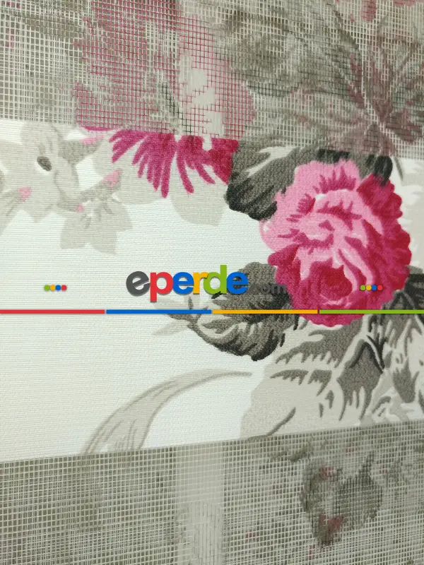 Zebra Perde - Çiçek Baskılı Çocuk Ve Genç Odası- Mor