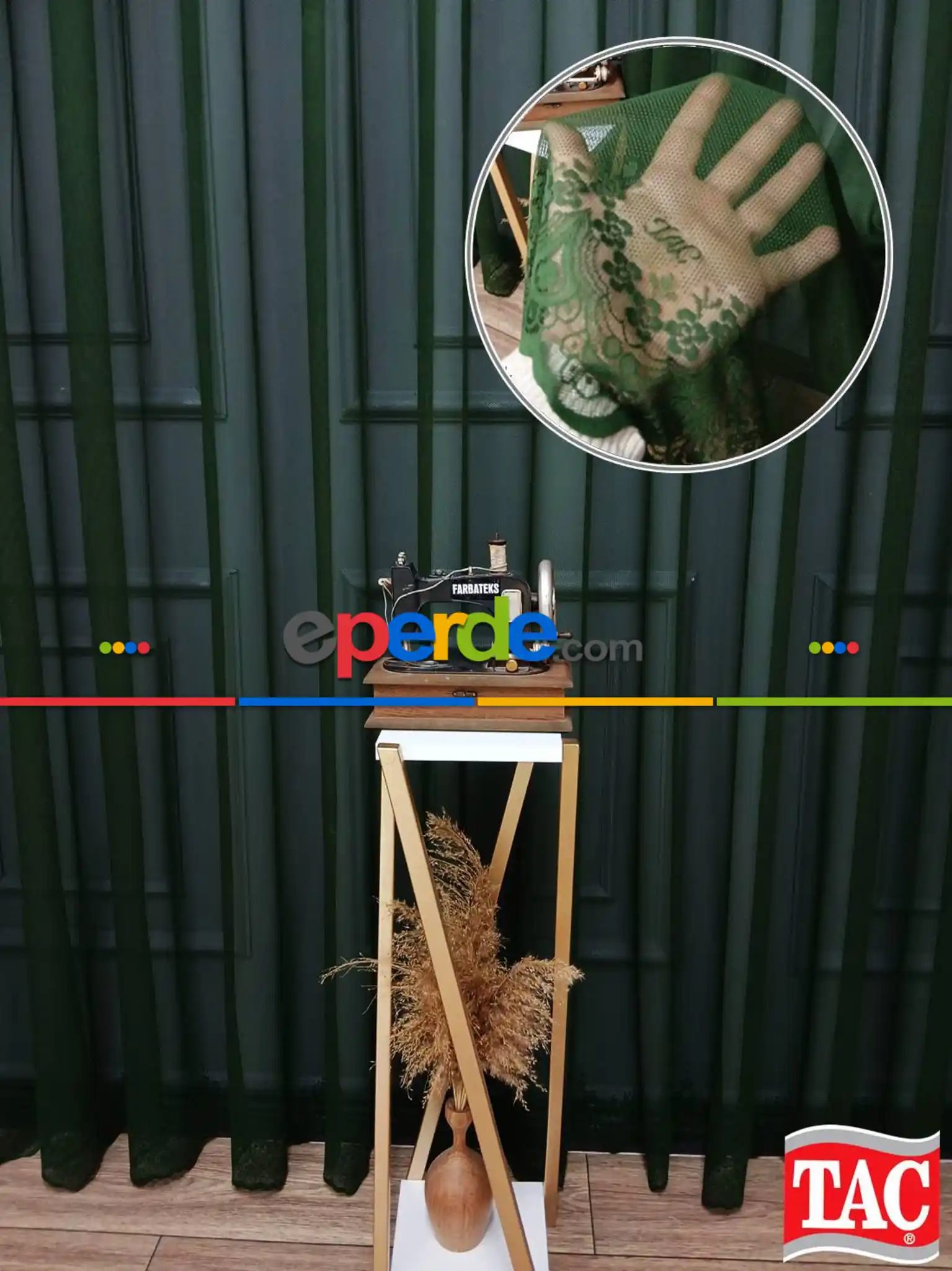 Taç Cemre Düz Örme Yeşil Kırışmaz Ütü İstemez Tül Perde