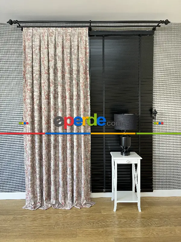 Yatak Odası - Bej Kiremit Desenli Jakar Fon Perde - Gri-füme-antrasit-kiremit Rengi