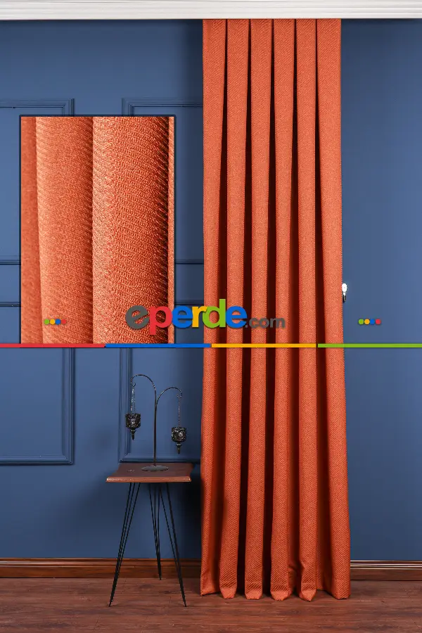 Yatak Odası - Turuncu Jakar Dokuma Fon Perde