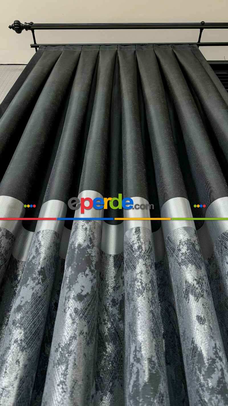 Siyah Gümüş Jakar Dokuma Fon Perde - Premium Kalite Serisi Ağır Gramajlı