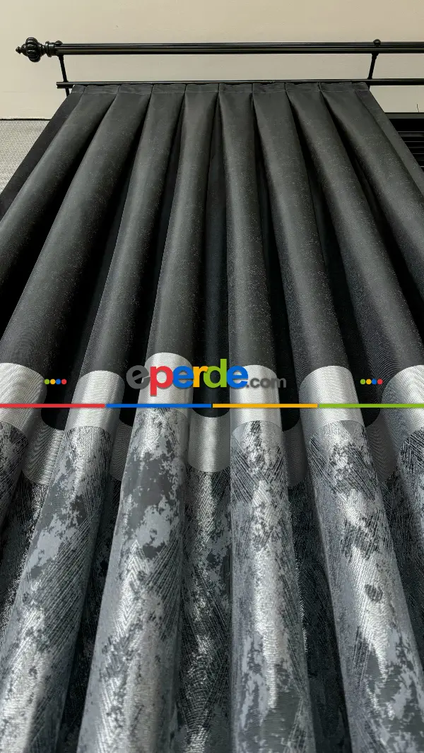 Siyah Gümüş Jakar Dokuma Fon Perde - Premium Kalite Serisi Ağır Gramajlı