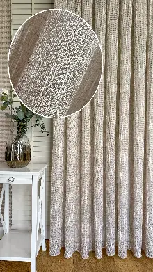 Bej Keten Gümüş Simli Tül Perde - Ağır Gramajlı Premium