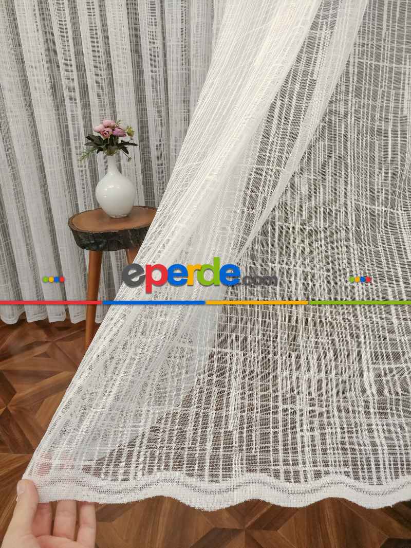 Spor Desen Fransız Dantel Tül Perde 041- Ekru