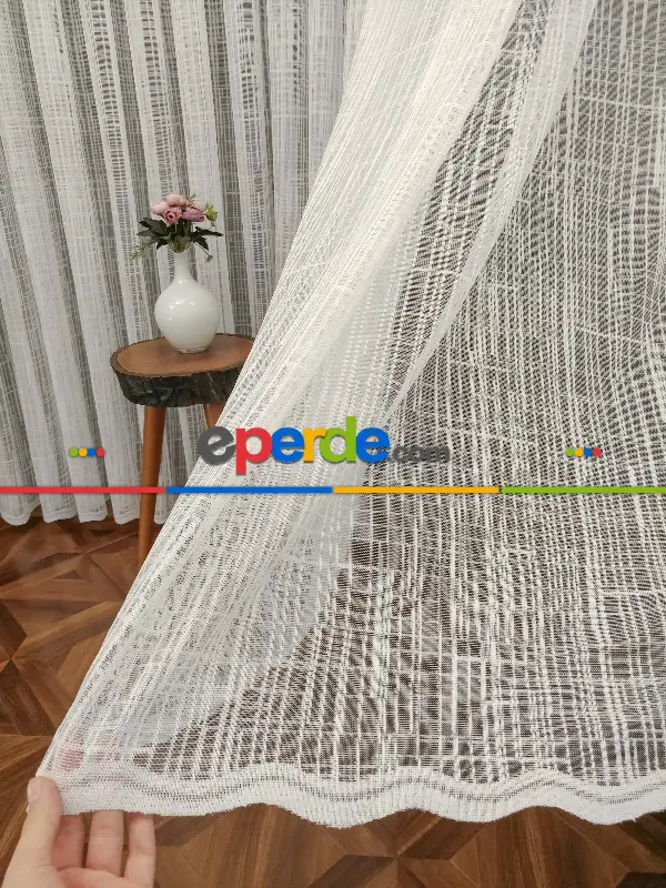 Oturma Odası - Spor Desen Fransız Dantel Tül Perde 041- Ekru