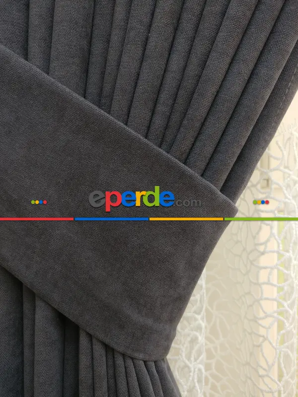 Koyu Gri - Düz Fon Perde (  Dökümlü Fon Perde)- Gri Koyu