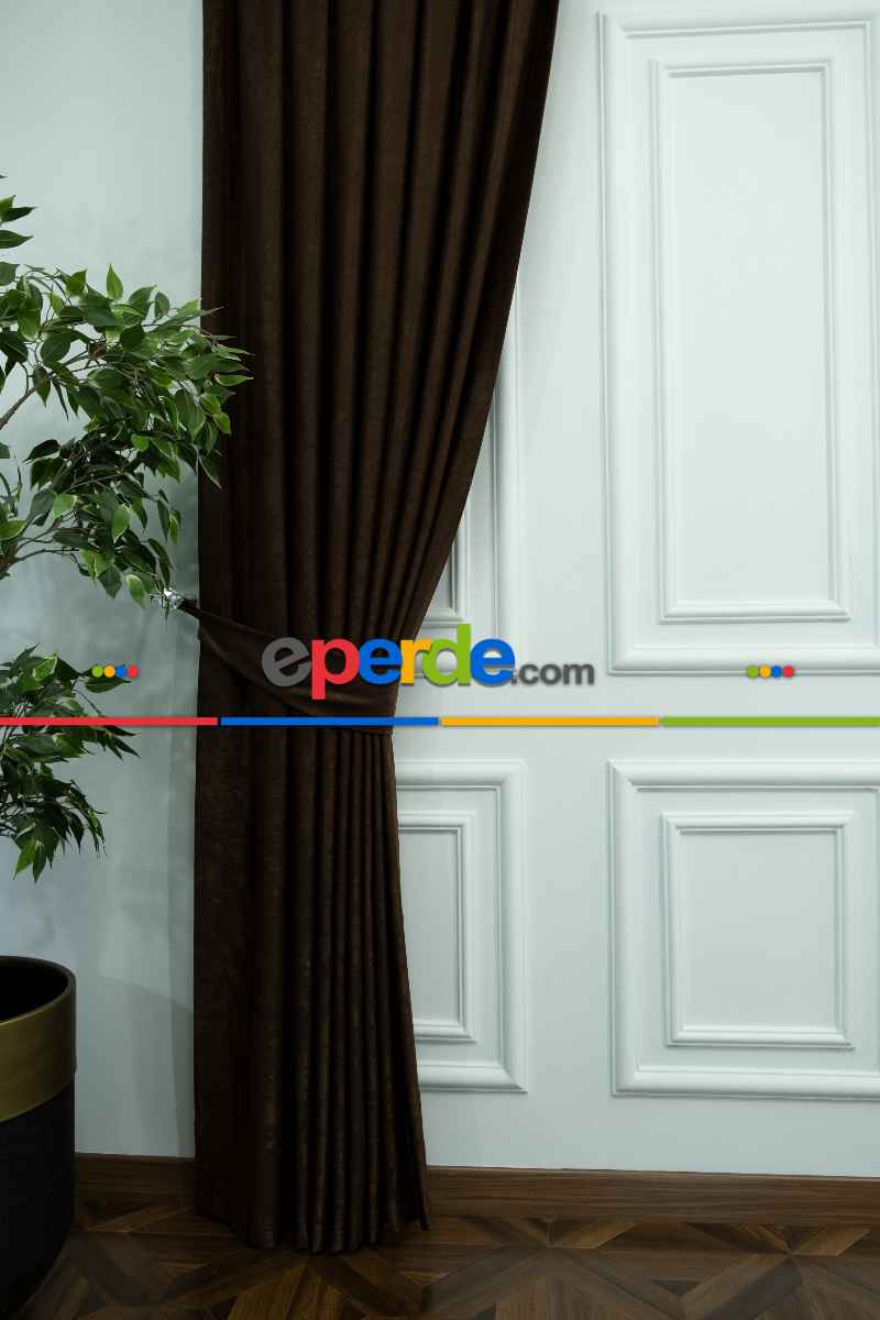 Salon - Soft Kahve Fon Perde Dökümlü En - Kahve Koyu