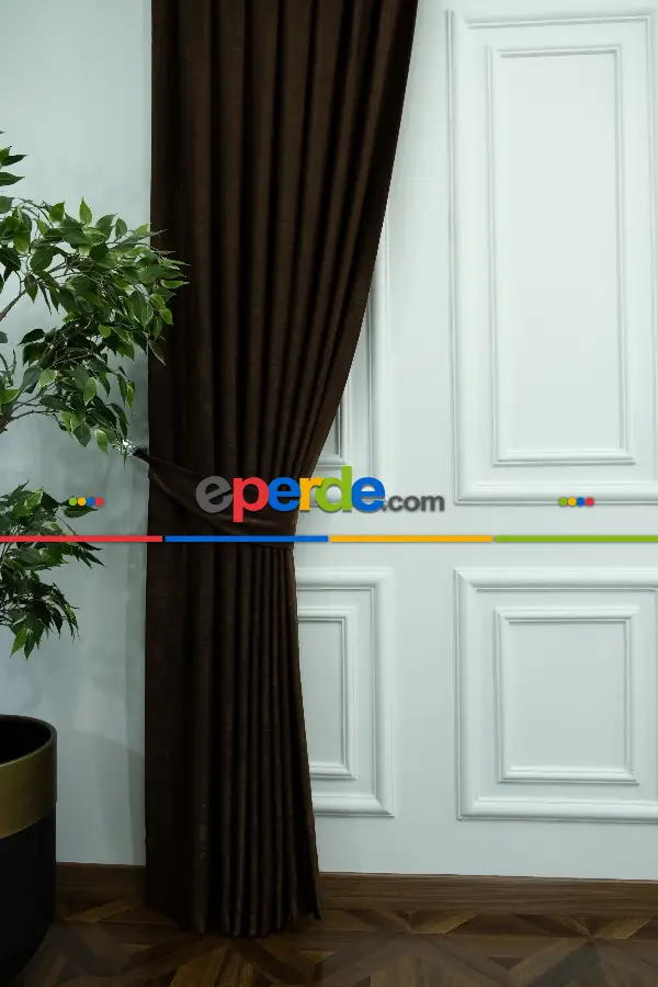 Salon - Soft Kahve Fon Perde Dökümlü En - Kahve Koyu