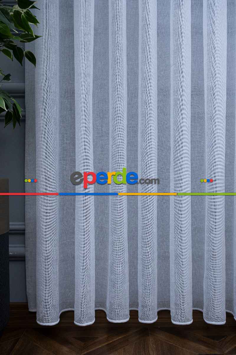 Yatak Odası - Beyaz Keten Tül Perde - 1710-v01- Beyaz