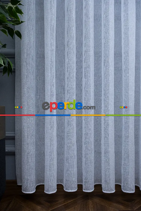 Oturma Odası - Beyaz Keten Tül Perde - 1710-v01- Beyaz