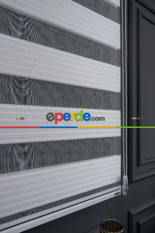 Salon Zebra Perde - Beyaz Renk Yüksek Kalite Pliseli Zebra, Mekanize Perde