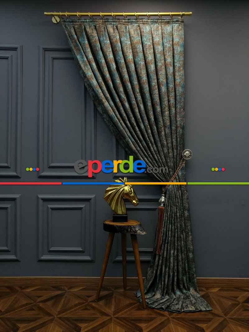 Salon Perdesi - Modern Desenli Jakarlı Fon Perde Yeni Seri 401- Gri-Füme-Antrasit