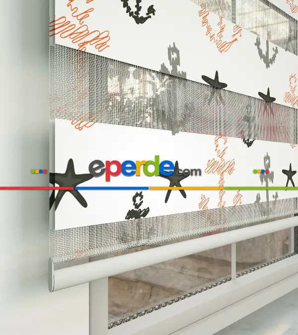 Çapa Baskılı Zebra Perde-hatalı- Beyaz-füme-somon-gri Koyu-kahve