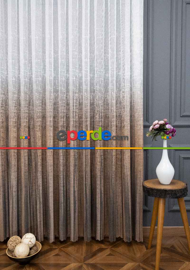 Yatak Odası - Modern Kahverengi Degrade Geçişli Tül - Örme Dantel Tül